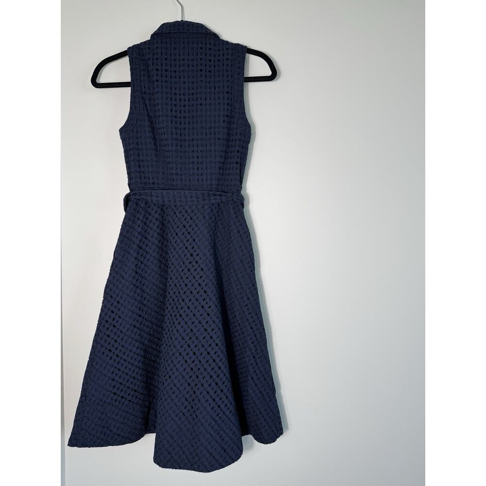 Boden Navy Eyelet Sleeveless Collared Button Belted Modest Preppy US 2R Knee - Picture 5 of 9